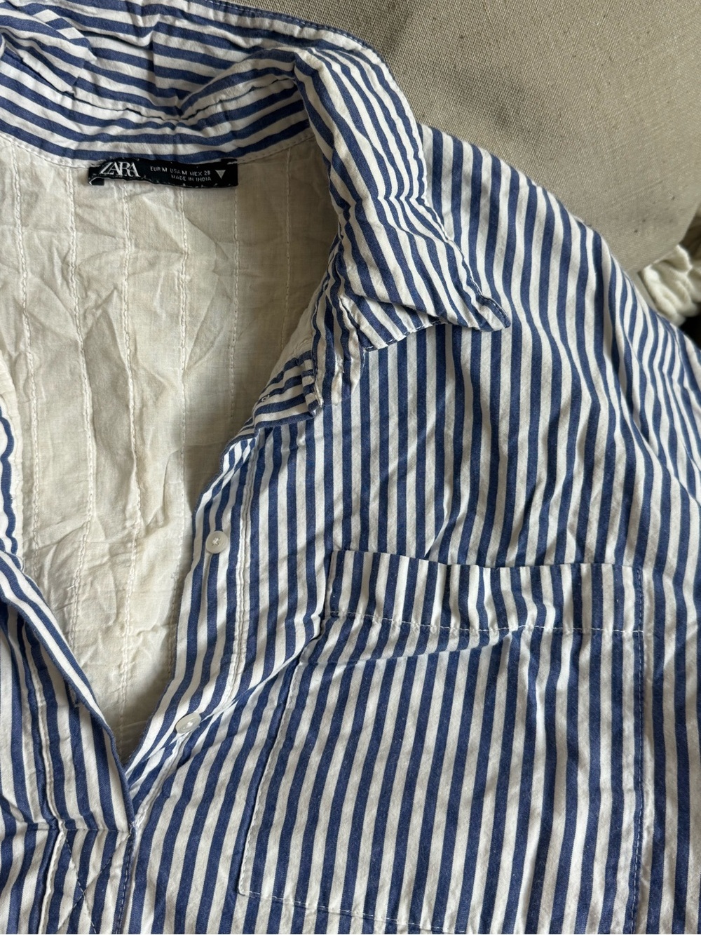Zara Navy and White Striped Cropped Poplin Shirt - Picture 4 of 5